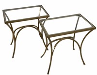 PAIR OF ALAYNA METAL FRAMED GLASS TOP END TABLES