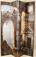 HAND PAINTED FOUR PANEL FOLDING SCREEN
