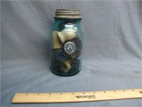 Vintage Ball Mason Jar Filled w/ Spools & Buttons
