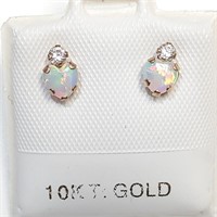10kt Gold Opal & CZ Earrings