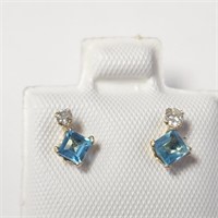 10kt Gold Blue Topaz & Diamond Earrings
