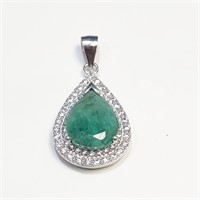 .925 Silver Emerald Tear Drop Pendant