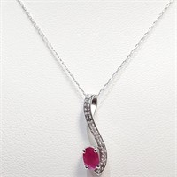 10kt White Gold Natural Ruby & Diamond Necklace