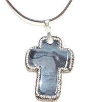 Large Agate & .925 Silver Cross Necklace