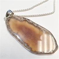 Large .925 Silver & Agate Pendant & 20" Chain