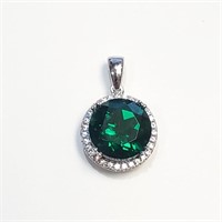 .925 Silver & Created Emerald Pendant