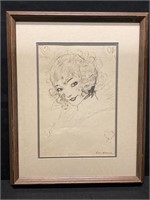 1930’s Louis Wolchonok Ink Drawing, A Girl - J