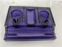 Vintage Mid-Century Purple Glass Double Inkwell