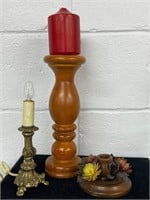 Vintage lamp & 2 wooden candleholders