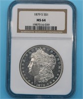 1879 S; MORGAN DOLLAR, MS61, SLABBED & GRADED BY