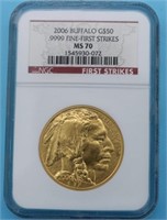 2006 BUFFALO $50 GOLD COIN, MS70 9999 FINE 1