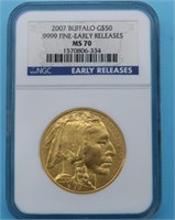 2007 BUFFALO $50 GOLD COIN, MS70 9999 FINE 1