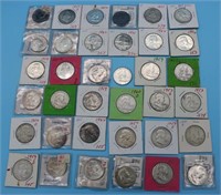 36 FRANKLIN HALF DOLLAR COINS, 1950-60s, MOST IN