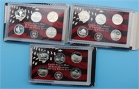 3 SILVER PROOF SETS, 2005, 2006, 2007, STATE