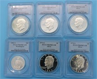 6 SLABBED COINS, 1971S, 72S, 73S, 74S & 1976S