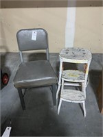 Step-Stool & Metal Cushioned Chair