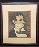 1971 Signed Charcoal Drawing Abraham Lincoln