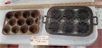 2 Primitive cast iron muffin mold pan 19th century
