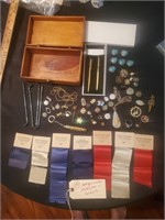 Antique wooden jewelry box & contents