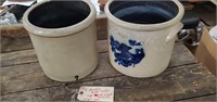 2 old stoneware crocks 1 WHITE & SONS Utica NY