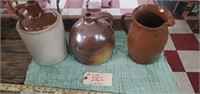 3pc antique stoneware whiskey jugs & pitcher