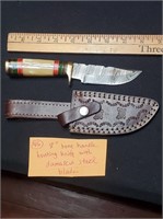 8" bone handle hunting knife damascus steel blade