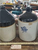 TWO 3 gallon stoneware antique whiskey jugs
