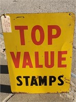 Antique 2 sided steel Top Value Stamps sign 28x20