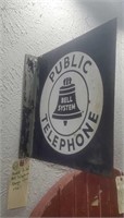 Old porcelain 2 sided Bell Telephone flange sign
