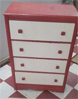 Antique wooden red & white chest of drawers