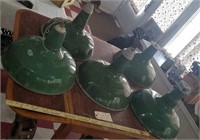 5 old green porcelain industrial light fixtures