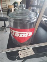 13" snack / cracker jar w Tom's advertising