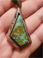 Lg Navajo sterling silver & turquoise pendant WOOD