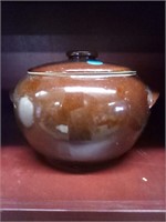 Crock with lid brown gold $20.00