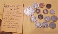 14 US Coins 1890 O Morgan silver dollar & more