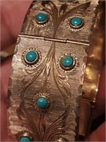 Ornate sterling silver & turquoise bracelet