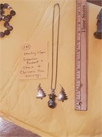 Sterling silver snowman necklace & tree earrings