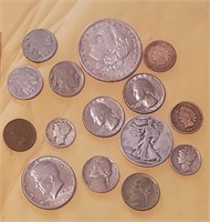 15pc US coins 1901 O Morgan silver dollar & more