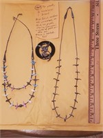 Native Zuni tribal bird fetish necklaces + brooch