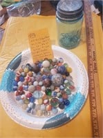Ball aqua fruit jar #6 +100 old marbles