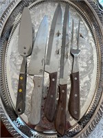 Knife and tray lot silver plate