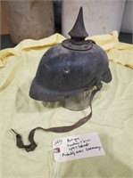 Antique leather & brass spike helmet WW1 Germany?