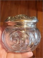 Art Nouveau sterling silver repousse jar w MERMAID