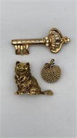 Lot of Pin Brooch Key Cat Kitty Apple Incl