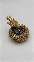 Vintage Solid Perfume Hinged Bird In Nest w Loose