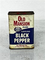 Old Mansion black pepper Vtg tin feels full