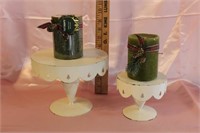 WHITE METAL CANDLE STANDS/2 PIER 1 IMPORTS CANDLES