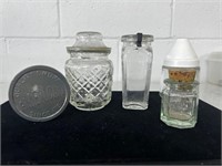 Snuff tin lid and glass lot