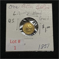 1851 Gold Liberty Head $1 Coin