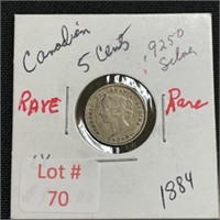 1884 Canadian Silver 5 Cent Piece